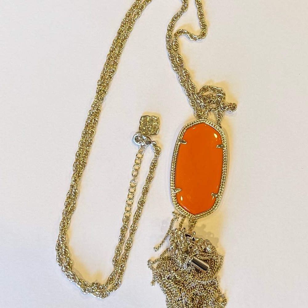 Kendra Scott gold with orange stone earring and pendant necklace set. - Picture 5 of 5